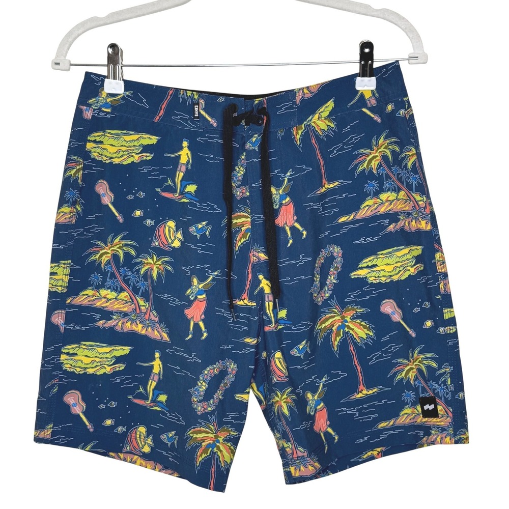 Banks Journal Swim Shorts Men's Size 30 Blue Hawaiian Pattern